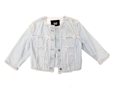 denim jacket with lace trims and buttons on the front