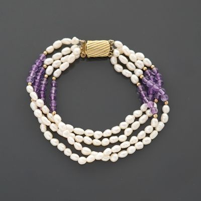 Bracelet de quatre rangs de perles de cultures alternées de …