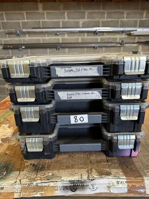 a stack of plastic containers sitting on top of a table