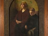 tableau représentant une femme et un garçon assis sur une chaise