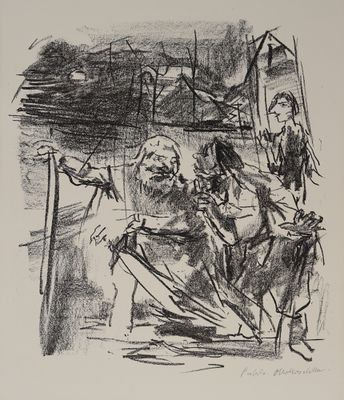 l'image d'un dessin représentant un homme et une femme assis sur un banc