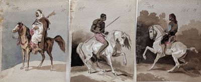 trois photos d'hommes à cheval dans le désert, l'un à cheval et l'autre à cheval