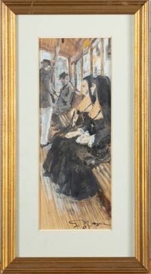 une image d'un tableau représentant une femme assise sur un banc