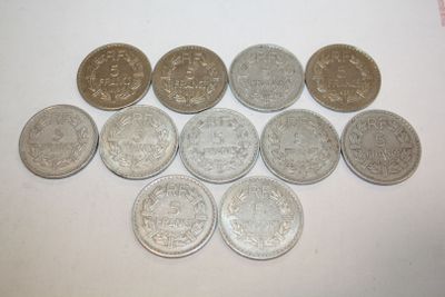 six different types of coins on a white surface