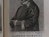 an old book with a picture of a man holding a book