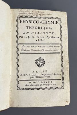 DECROIX (Louis Joseph). Physico-chymie théorique en dialogue…