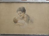 l'image d'un dessin représentant une femme tenant un bébé