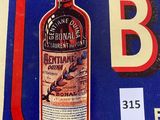 a sign with a picture of a bottle of liquor
