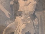 painting of a man holding a baby sitting on a chair next to a woman