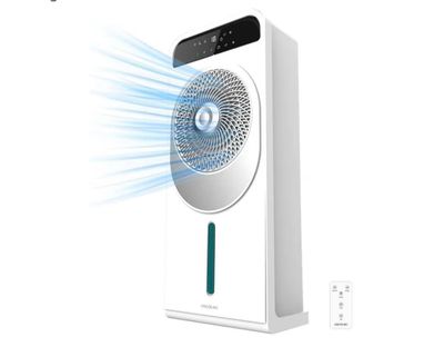 une image représentant un purificateur d'air blanc d'où émane une lumière bleue