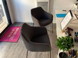 two chairs that are sitting in front of a desk