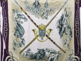 an image of a scarf with a picture of knights and horses on it