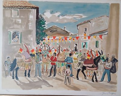 un tableau représentant un groupe de personnes à cheval lors d'un défilé