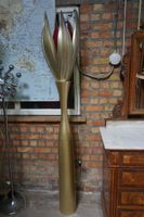 lampe sur pied vintage en bois - en forme de lotus