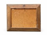 an old wooden picture frame with a piece of wood sticking out of it
