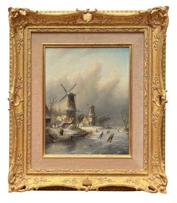 an image of a painting of a windmill on a frozen lake
