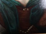 a painting of a woman wearing a green scarf and pearls