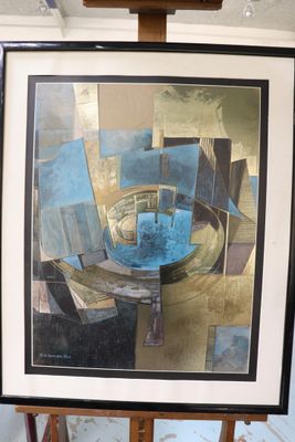 a picture of a painting on a easel in a room