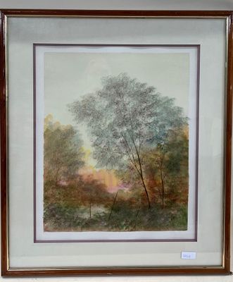 Henri TRIBER - Vue d'un étang Aquarelle signée en bas à gauc…