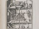 an old book with a drawing of a spinning machine in it