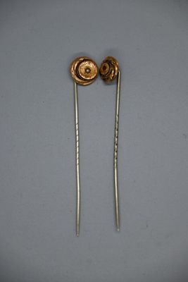 une paire d'épingles à cheveux dorées sur fond blanc