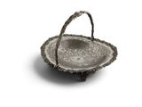 silver plated basket with handle and handles on a white background