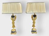 pair of french empire period gilet bronze and marble figural lamps