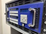 a close up of a blue and black control panel