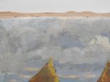 a painting of a couple of pears in a field