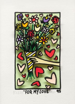 painting of a bouquet of flowers on a white background with the words for my love