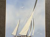 une photo d'un tableau représentant un voilier en mer