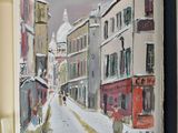a picture of a painting of a street in the snow