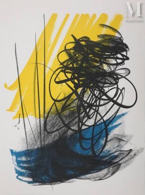 une image représentant une peinture noire et jaune sur un mur blanc