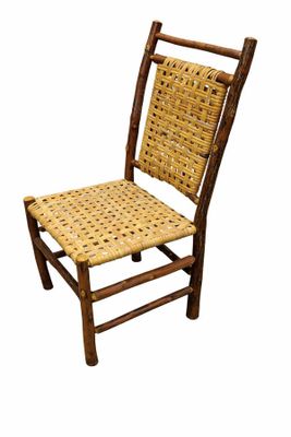wooden chair with woven seat and back rest