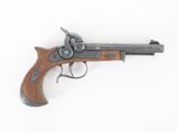 an old gun with a wooden handle on a white background