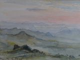 a picture of a painting of a mountain scene