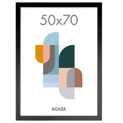 une affiche encadrée de noir portant l'inscription « 50x70 » et ornée d'un motif géométrique abstrait