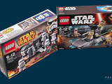 two lego star wars sets on display in a box