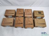 six boxes with drawings of people on them sitting on a white surface