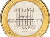 a close up of a coin on a white background