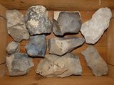 a wooden box filled with rocks and stones