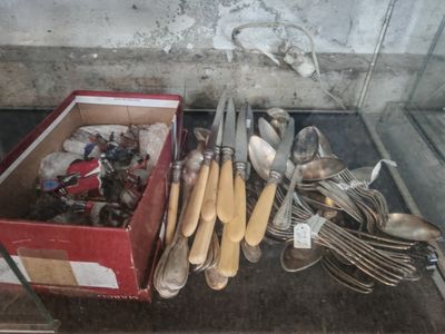 beaucoup d'argenterie dans une boîte posée sur le comptoir