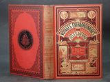 the front and back covers of a red book with gold trimming
