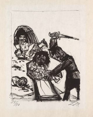 une image représentant un dessin d'un homme tenant un couteau