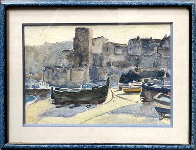 a picture of a painting of a boat on the water