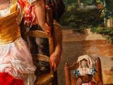 a painting of a man and a woman sitting on a bench