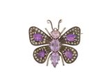 un gros plan d'une broche en forme de papillon ornée de pierres violettes
