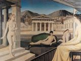 un tableau représentant une femme assise sur un balcon à côté d'un homme
