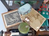 a pile of old items sitting on top of a table