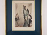 an image of a framed picture of a woman in a blue dress